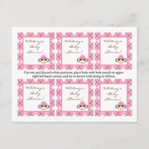 Cartão Postal De Convite 6 Marcas de Favor Macaco-Pica Argyle Rosa