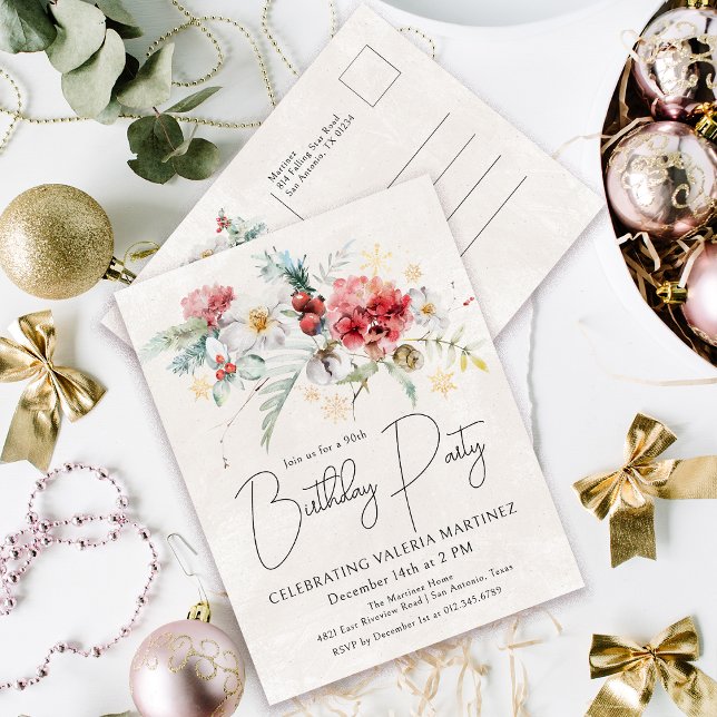 Cartão Postal De Convite 90 de Flores de Aquarela Inverno (Need a matching welcome sign? Napkins or Paper Plates. Something else? Message me!)