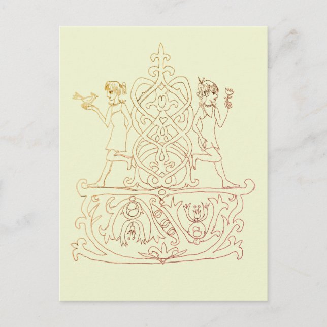 Cartão Postal De Convite A arte linear apresenta duas figuras  (Frente)