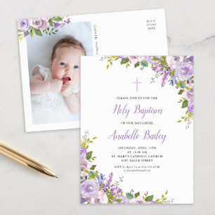 Cartão-postal de convite à bebê floral lilac