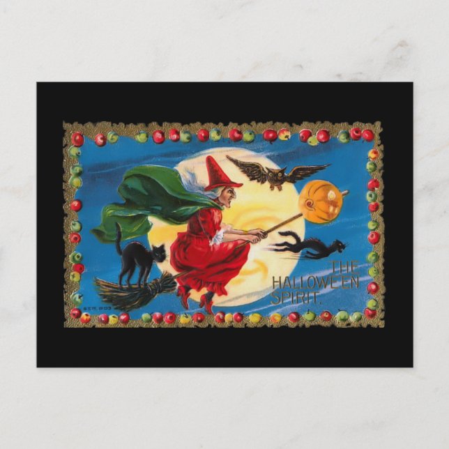 Cartão-postal de convite à bruxa do Halloween Vint (Frente)