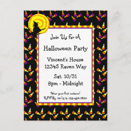 Cartão-postal de convite à bruxas e balas de hallo