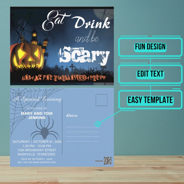 Cartão-postal de convite à casa de abóbora do part (Send out this stylish but fun Halloween party invitation for your next scary get together.)