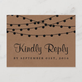 Cartão Postal De Convite A Coleção de Casamentos Rustic Kraft String Lights