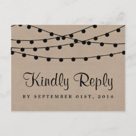 Cartão Postal De Convite A Coleção de Casamentos Rustic Kraft String Lights