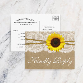 Cartão Postal De Convite A Coleção Kraft, & Lace Sunflower RSVP