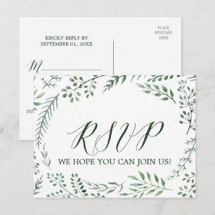 Cartão Postal De Convite A grinalda rústica com verde sae da escolha RSVP
