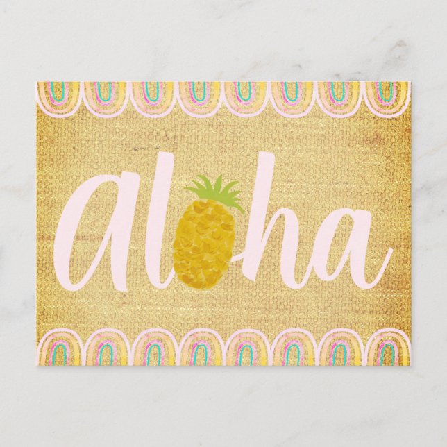 Cartão Postal De Convite Abacaxi Chic Aloha (Frente)