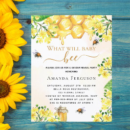 Cartão Postal De Convite Abelhas Chás de fraldas amarelas do gênero floral 