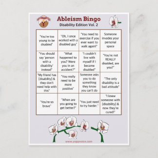 Cartão Postal De Convite Ableism Bingo Card Disability Edition Volume 2
