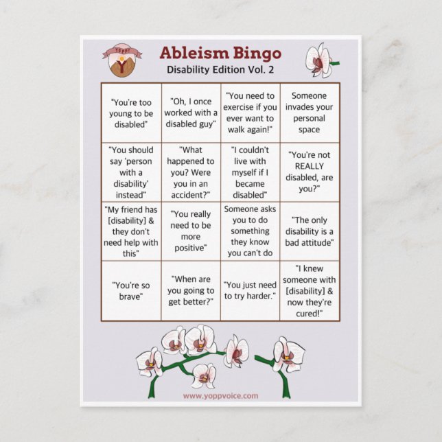 Cartão Postal De Convite Ableism Bingo Card Disability Edition Volume 2 (Frente)