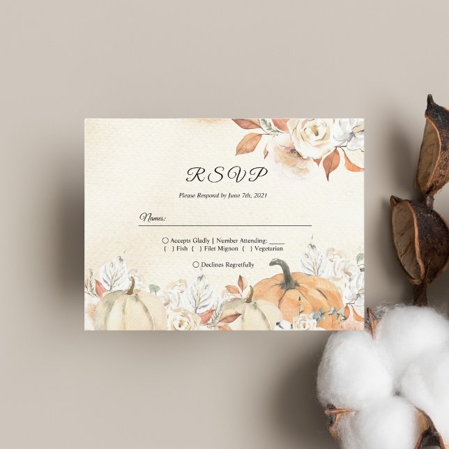Cartão Postal De Convite Abóboras e Flores do Outono Rústico  (Criador carregado)