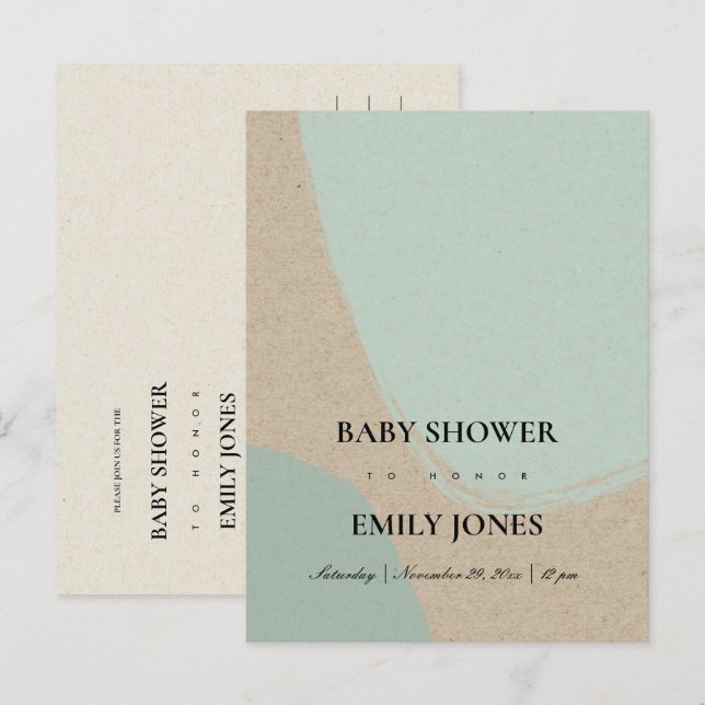 CARTÃO POSTAL DE CONVITE ABSTRATO MODERNO SOFT AQUA BLUE KRAFT CHÁ DE FRALD (Frente/Verso)