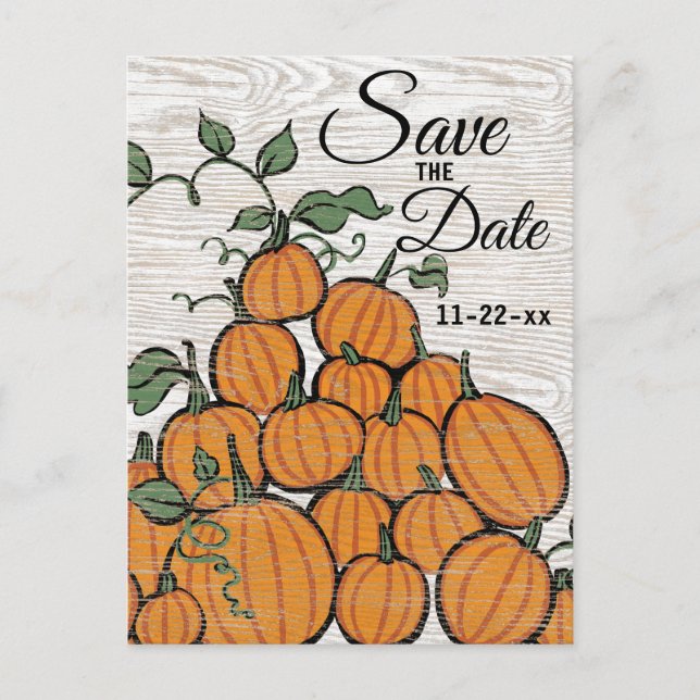 Cartão Postal De Convite Ação de Graças Pumpkin Harvest Rustic Salvar Data (Frente)