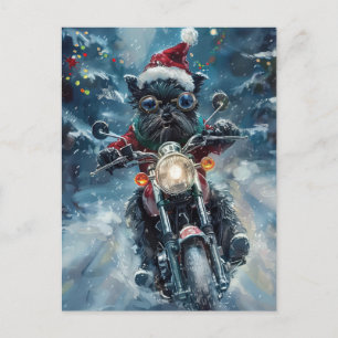 Cartão Postal De Convite Affenpinscher Cão Andando de Motocicleta Natal