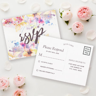 Cartão Postal De Convite Aguarela   floral Pastel RSVP