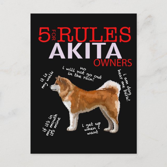 Cartão Postal De Convite Akita Dog | 5 Regras Akita Dog Owner (Frente)