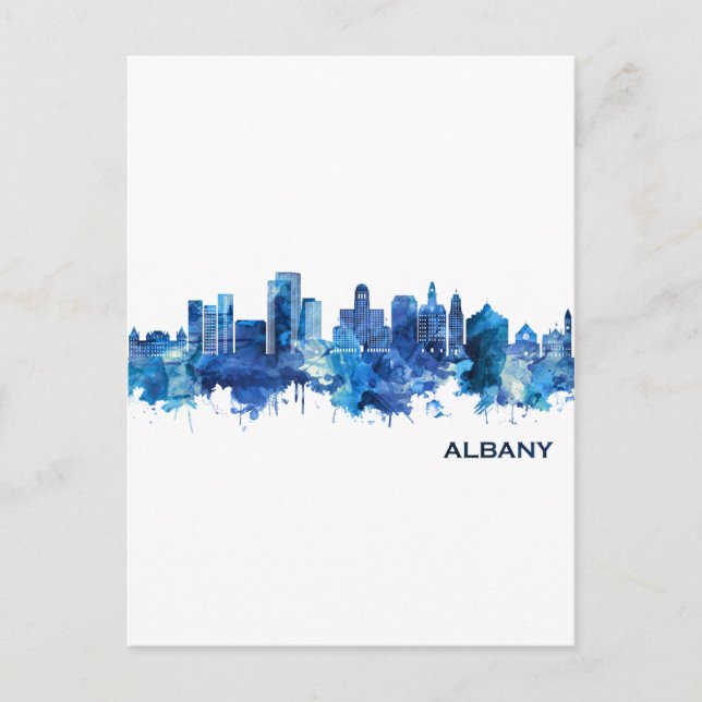Cartão Postal De Convite Albany New York Skyline Blue (Frente)