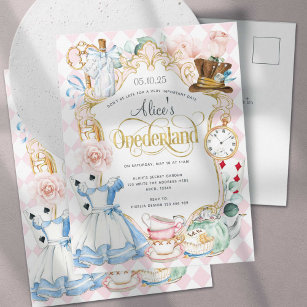 Cartão Postal De Convite Alice Onederland - primeiro aniversario Invit