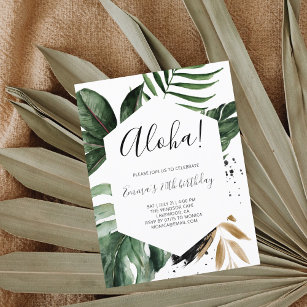 Cartão Postal De Convite Aloha Greenery Festa de aniversário tropical