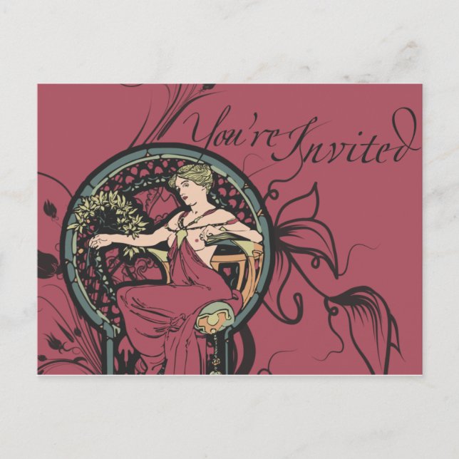 Cartão Postal De Convite Alphonse Mucha Convida (Frente)