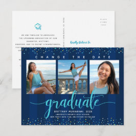 Cartão Postal De Convite Alterar marinho do script turquoise de fotografia 