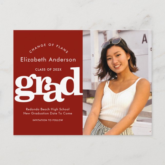 Cartão Postal De Convite Alterar planos de graduação fotografia negrito tip (Frente)