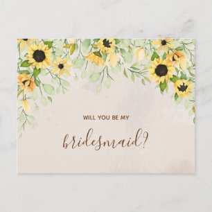 Cartão Postal De Convite Amarelo Sunflower Watercolor Seja Minha Porta-Voz