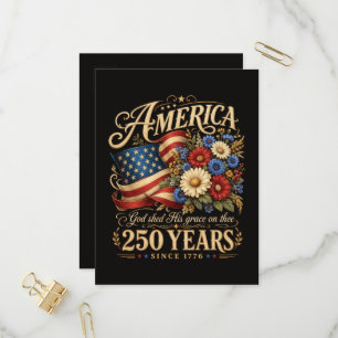 Cartão Postal De Convite América 250 Anos Desde 1776 Presente Floral Patrió
