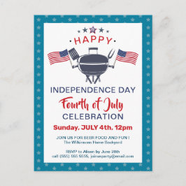 Cartão Postal De Convite American Flag Red White Blue 4th do Partido do CHU