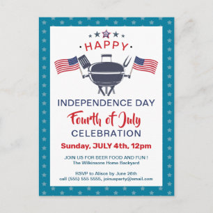 Cartão Postal De Convite American Flag Red White Blue 4th do Partido do CHU