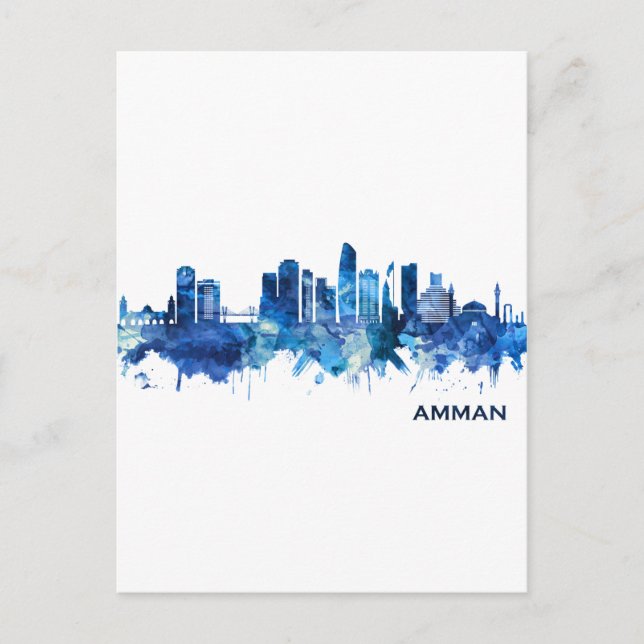 Cartão Postal De Convite Amman Jordan Skyline Blue (Frente)