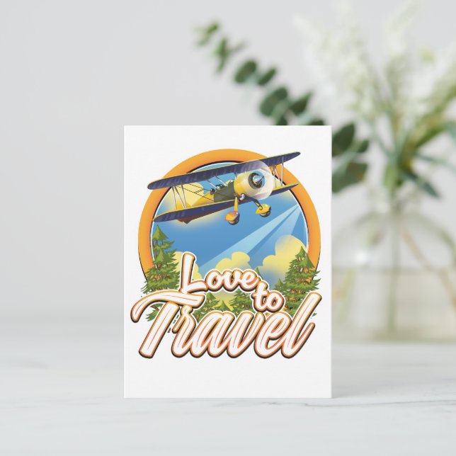 Cartão Postal De Convite Amo Viajar (Em pé/Frente)