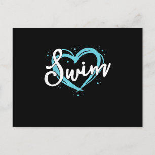 Cartão Postal De Convite Amor Nadando Equipe do Coração Lover Blue Swimmer