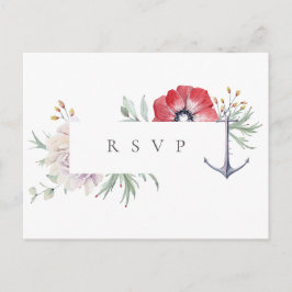Cartão Postal De Convite Âncora Floral Elegante Pedido de RSVP e Música par