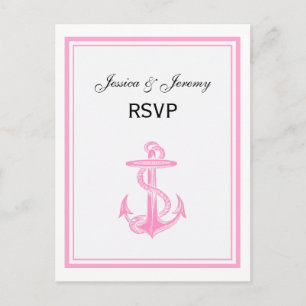 Cartão Postal De Convite Âncora Náutica Moldura Rosa 2 RSVP 1