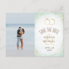 Cartão Postal De Convite Anéis de Água Geométricos de Foto Save The Date