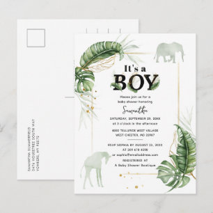 Cartão Postal De Convite Animais da Savana Chuveiro de Bebê Elefante Menino