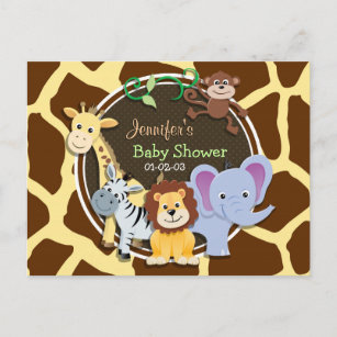 Cartão Postal De Convite Animais da selva no impressão animal do girafa de