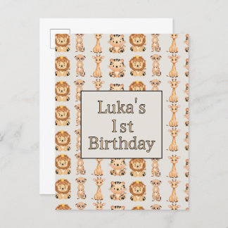 Cartão Postal De Convite Animais de Safari Bebês Fofos