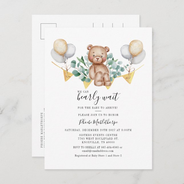 Cartão Postal De Convite Animal da floresta Eucalyptus Chá de fraldas (Frente/Verso)