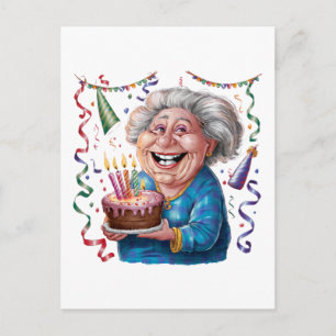 Cartão Postal De Convite Aniversário da Vovó com Grande Sorriso