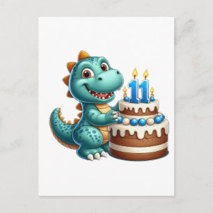 Cartão Postal De Convite Aniversário de 11 anos do Dino