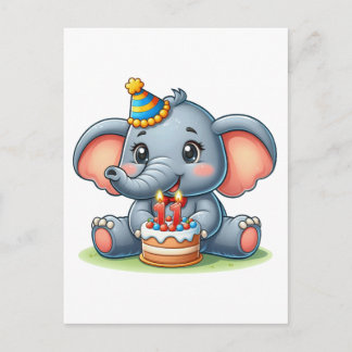 Cartão Postal De Convite Aniversário de 11 anos do Elefante Fofo