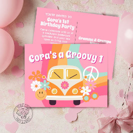 Cartão Postal De Convite Aniversário de 1 ano Groovy One