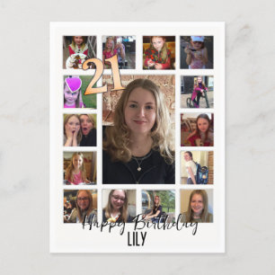 Cartão Postal De Convite aniversário de 21 anos Almond floresce creme azul