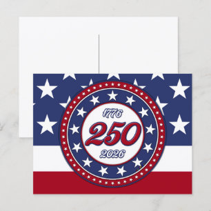 Cartão Postal De Convite Aniversário de 250 anos da América com a bandeira