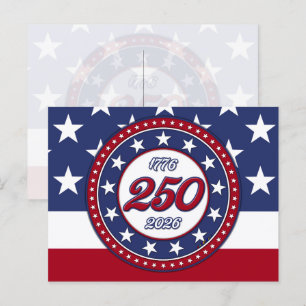 Cartão Postal De Convite Aniversário de 250 anos da América com a bandeira