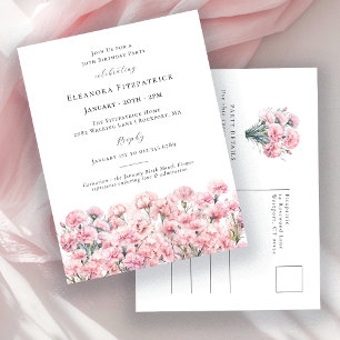 Cartão Postal De Convite Aniversário de 30 anos Cravo Rosa Flor de Nascimen