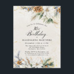 Cartão Postal De Convite Aniversário de 30 anos de inverno White Floral Gre<br><div class="desc">Um dos nossos mais populares designs de convites de aniversário floral de inverno é colocado num cartão postal para a sua conveniência e para manter o seu orçamento no bom caminho. Bonito flores brancas e pinecones castanhos são aninhados em verde-pinheiros de inverno. O design é enquadrado em um fundo branco...</div>